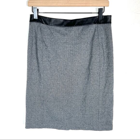 Ralph Lauren gray black houndstooth skirt w faux leather trim petite small B 156 - Picture 1 of 5